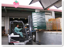 フォークリフトを使ってトラックに積み込む