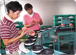 ひとつひとつ糖度チェックセンサーへ