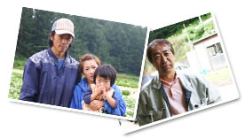 仲良く収穫を行うレタス農家のご家族と、JA長野八ヶ岳の由井さん